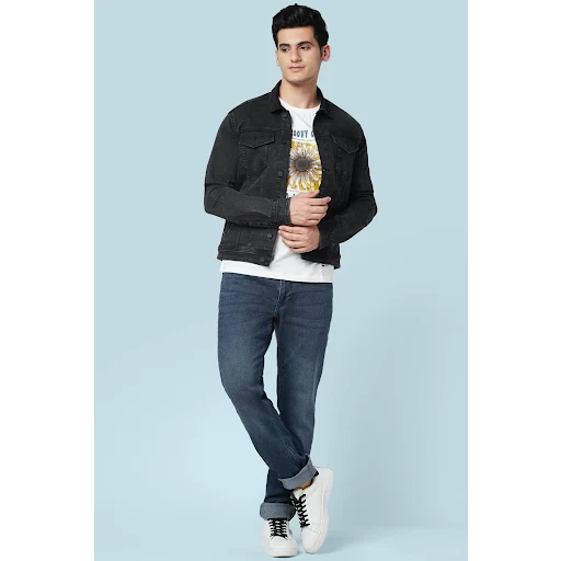 People Black Printed Casual Full Sleeves Regular Collar Men Regular Fit Jacket